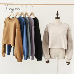 Ingvn - Thick Cotton Oversized Women Sweatshirt Hoodies Casual Loose Long Sleeve Harajuku Streetwear Crop Pullover Plus Size Ropa Mujer