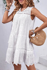 Ingvn - Casual Simplicity Solid Tassel Hollowed Out O Neck Sleeveless Dress Dresses