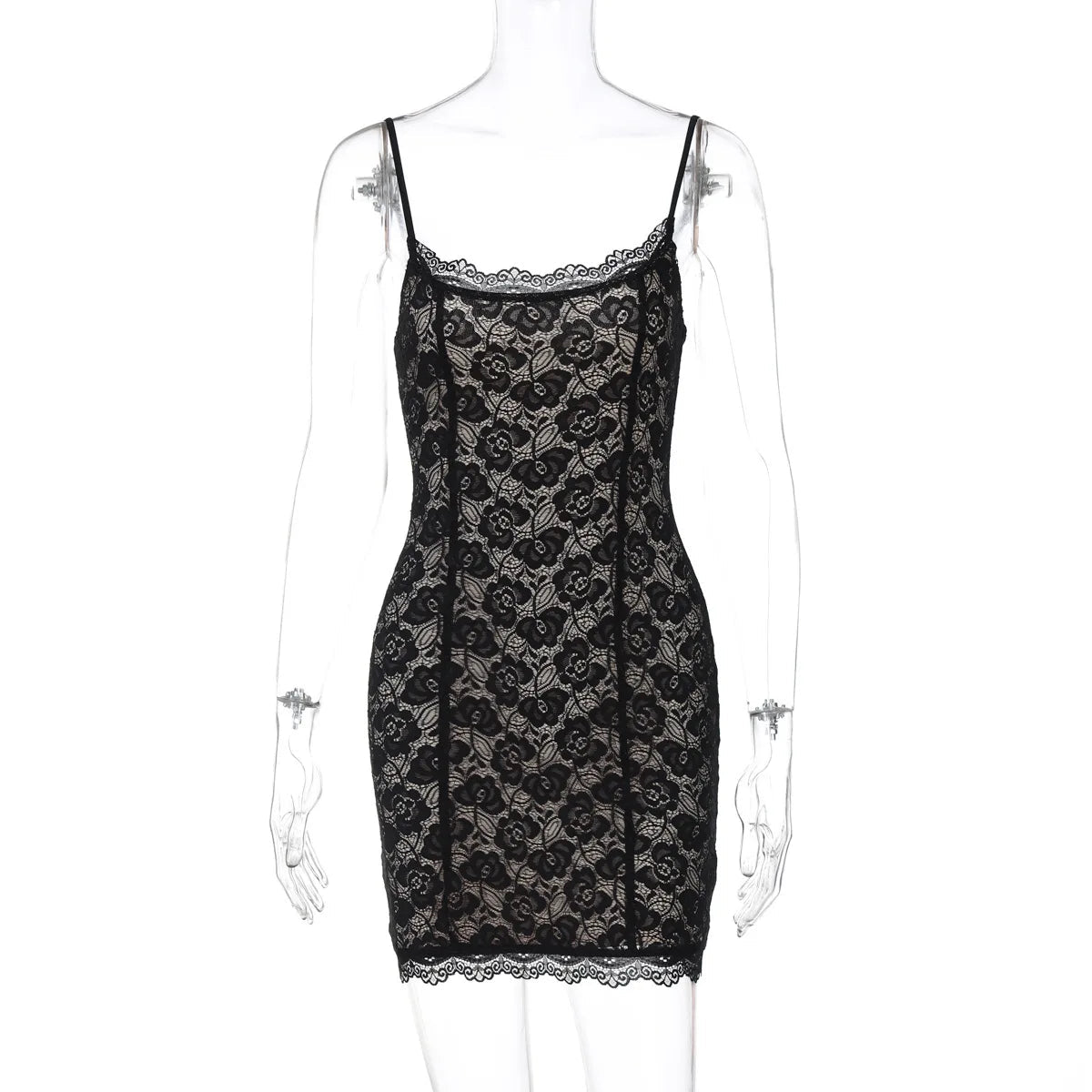 Lace Spaghetti Strap Sexy Mini Dress For Women Robe Fashion Off-shoulder Sleeveless Backless Floral Print Skinny Dress