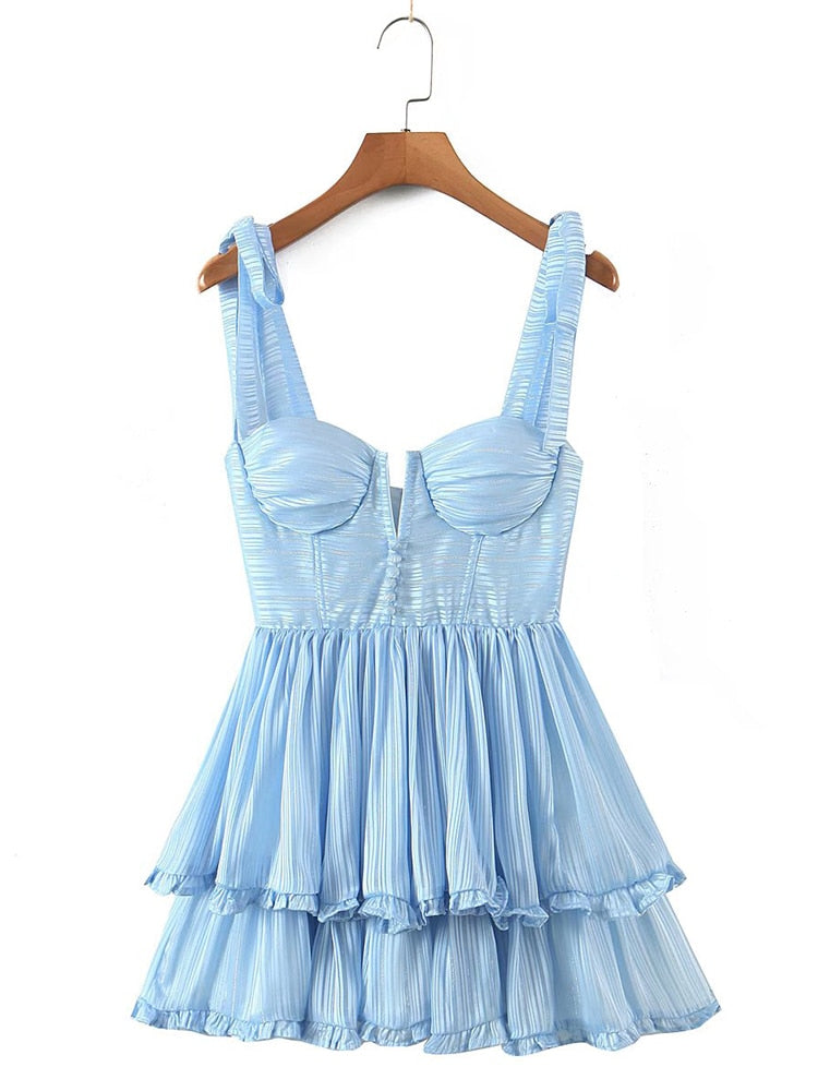 Fashion Women Spaghetti Strap Ruffle Cake Chiffon Dress Sexy Ladies Floral Print Holiday Party Mini Dress Summer Robe