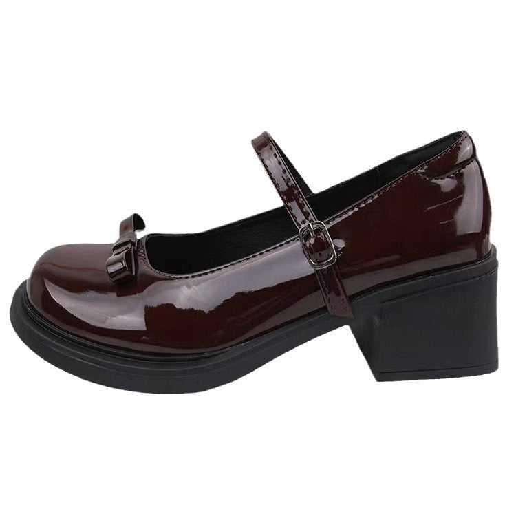 Retro High Heel Mary Jane shoes for women Summer new bow British style leather shoes