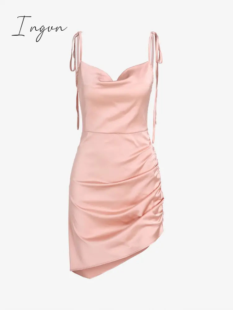 Ingvn - Women's Sexy Satin Dress Spaghetti Strap Slips Nightwear Side Slit Cocktail Party Silk Mini Dresses