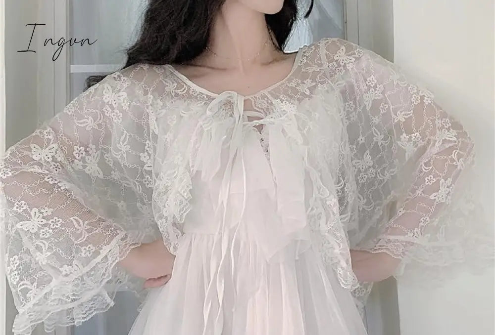 Ingvn - Sannian Actual Photo Of Long Sling Dress With Lace Sunscreen In Soft Yarn In Summer Of 2 Piece Set Women Sleeveless Dress