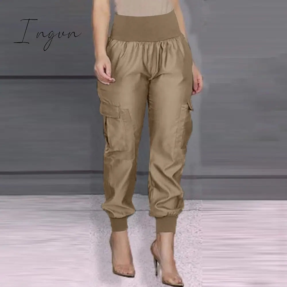 Ingvn - Work OL Overall Women Casual Solid Pant Vintage Elastic Waist Pencil Trouser 2023 Fashion Holiday Pantalon Palazzo Turnip