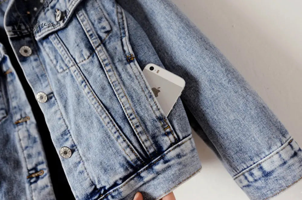 Ingvn - Denim Jacket Women New Autumn Women's Jean Jackets  Pearl  Casual Denim Jacket Women Coat Long Sleeve Outerwear
