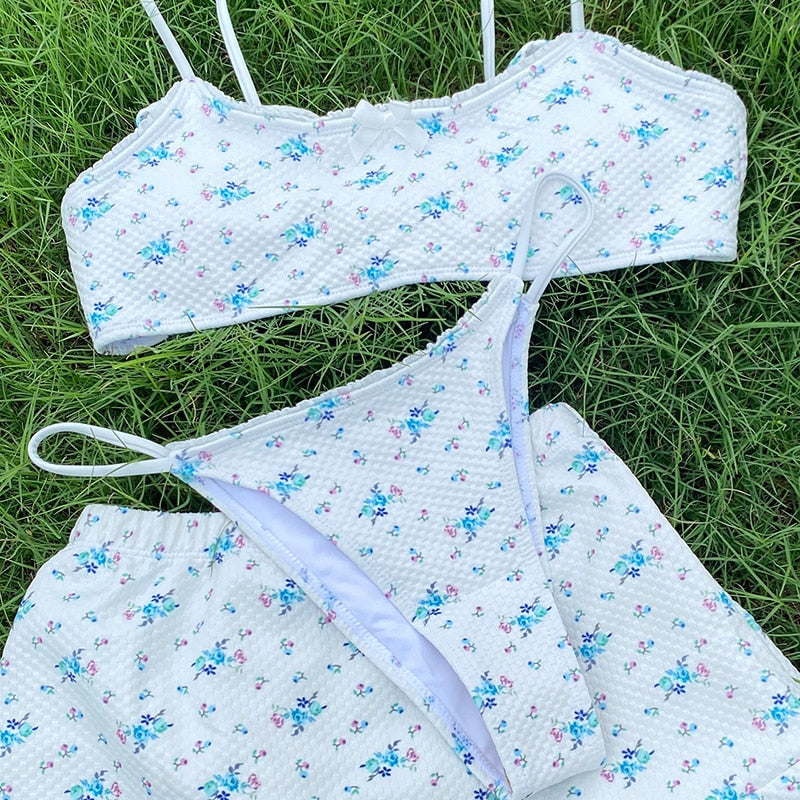 Floral Print Bikini Set Push Up Swimsuit Wrap Swimwear Women Sexy Bikinis Bordered Summer Bathing Suit Beach Wear