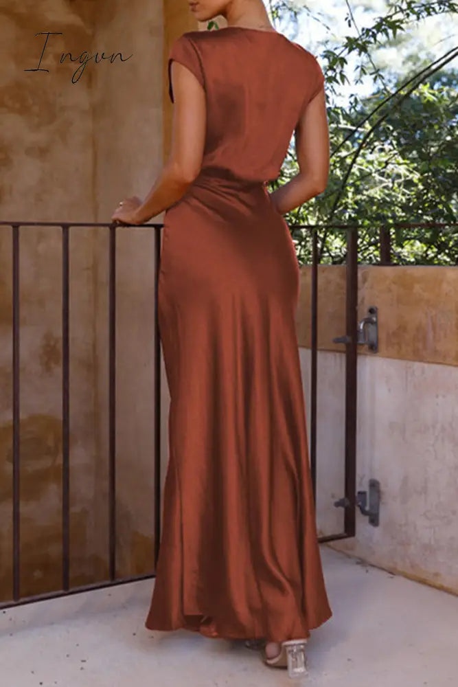 Ingvn - Celebrities Formal Solid V Neck Evening Dress Dresses