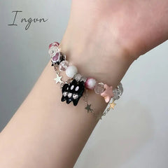 Fashion Cute Cat Y2k Sweet And Cool Hot Girl Star Bracelet For Women Crystal Beaded Double Layer Stacked Bracelet Party Gift