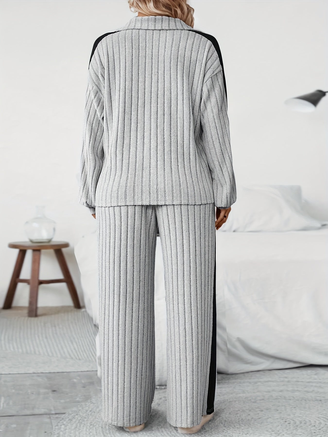 Stylish Plus Size Co-ords - Ribbed Half Zip Long Sleeve Sweatshirt and Wide Leg Pants Outfits for Women - Casual, Comfortable, and Chic Clothing Set for Curvy Figures