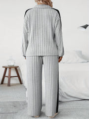 Stylish Plus Size Co-ords - Ribbed Half Zip Long Sleeve Sweatshirt and Wide Leg Pants Outfits for Women - Casual, Comfortable, and Chic Clothing Set for Curvy Figures