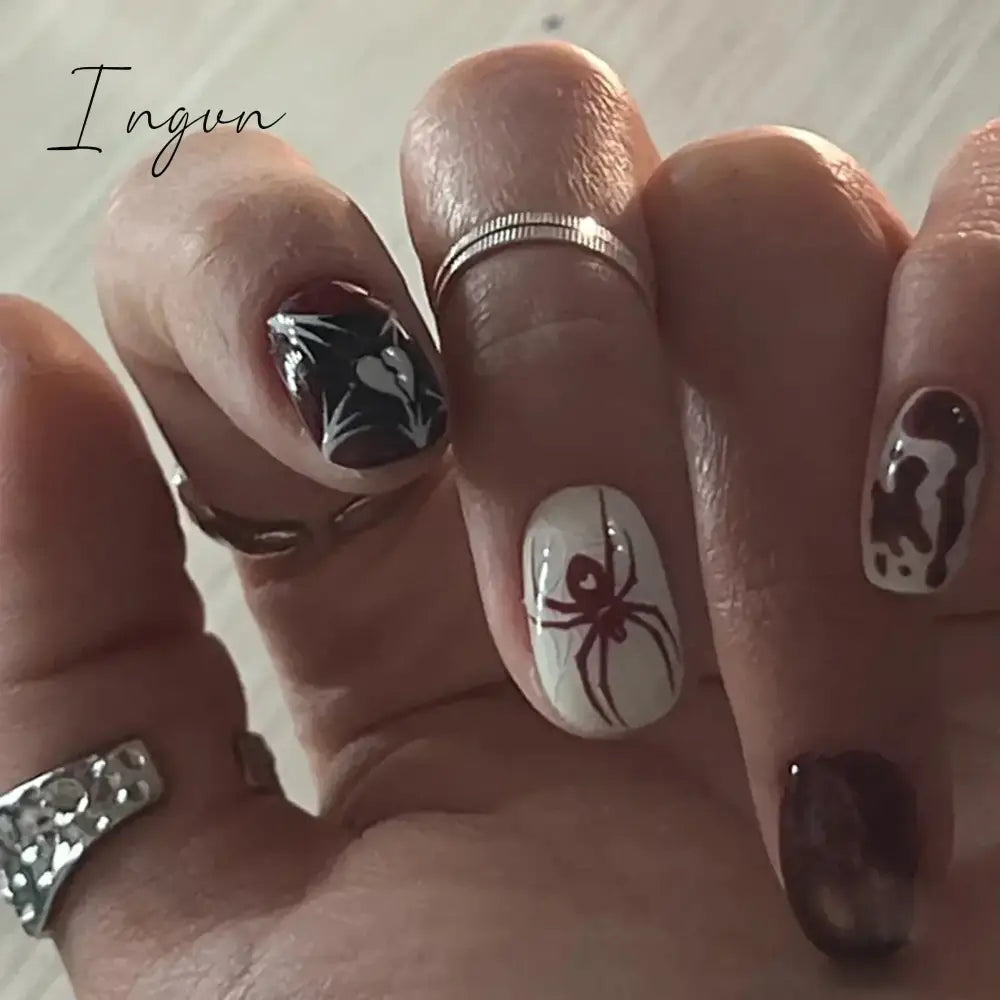 Halloween Red Bloodstain False Nails Long Coffin Ballet Full Cover Press on Nails Detchable Full Cover Fake Nail Patches 24pcs