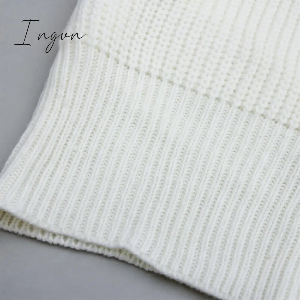 Ingvn - The hottest ladies casual off-shoulder lantern sleeve knitted sweater dress
