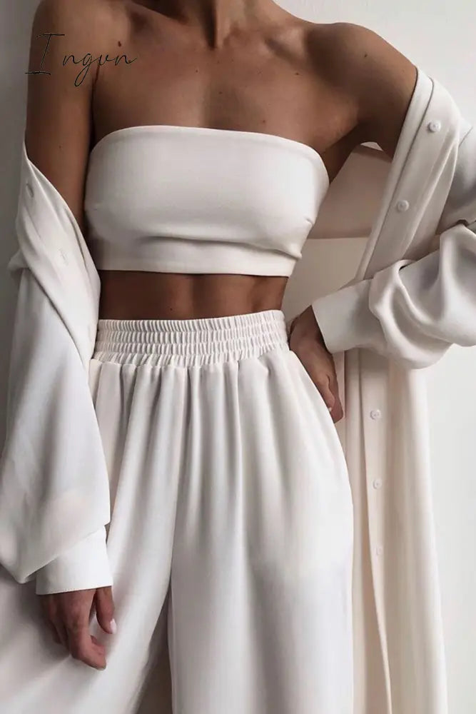 Ingvn - Fashion Casual Solid With Belt Strapless Three Pieces(4 colors)