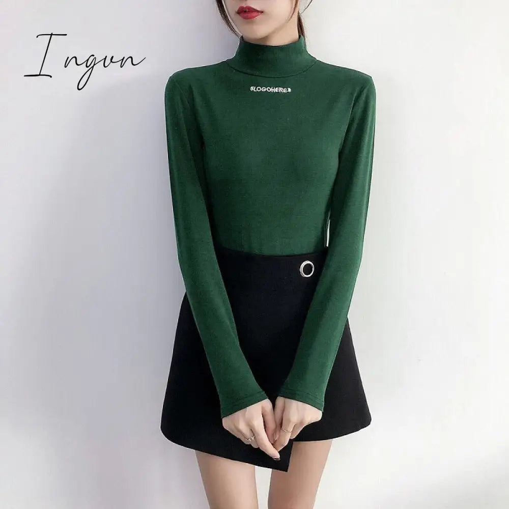 Ingvn - harajuku Solid Bottoming t Shirt Women Spring Autumn Tee Shirts Korean Turtleneck Slim Long Sleeve Black White T-shirts 90s tops