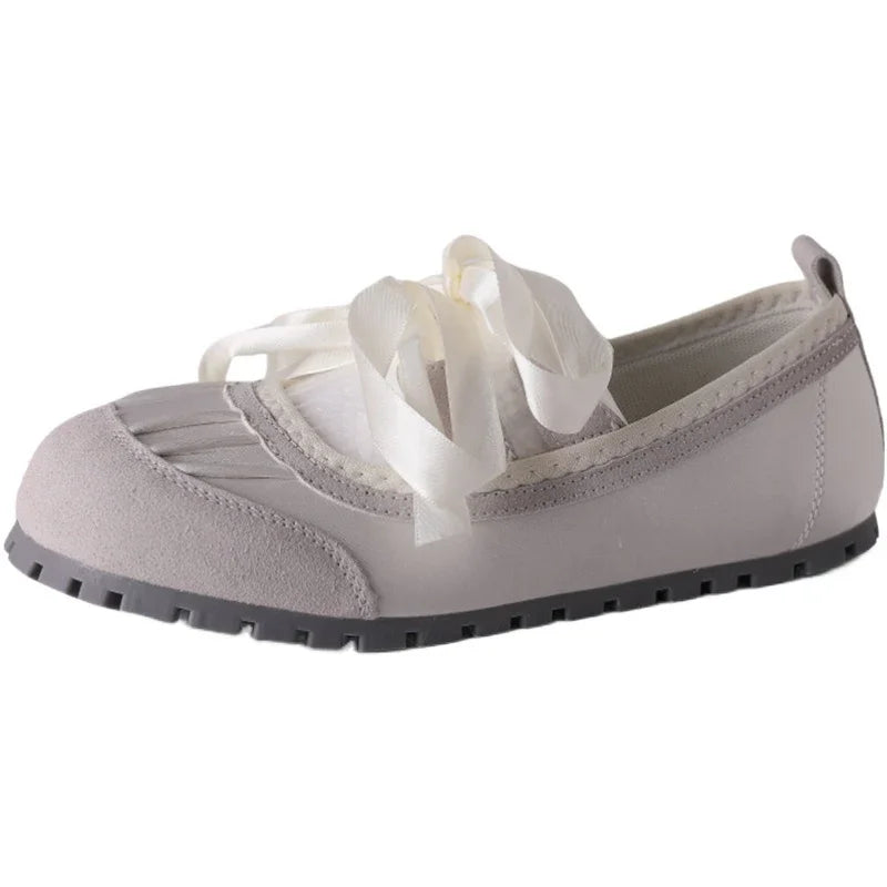Ingvn  Autumn Lace Up Women Ballet Flat Shoes Fashion Shallow Non Slip Ladies Comfort Round Toe Mary Jane Shoes