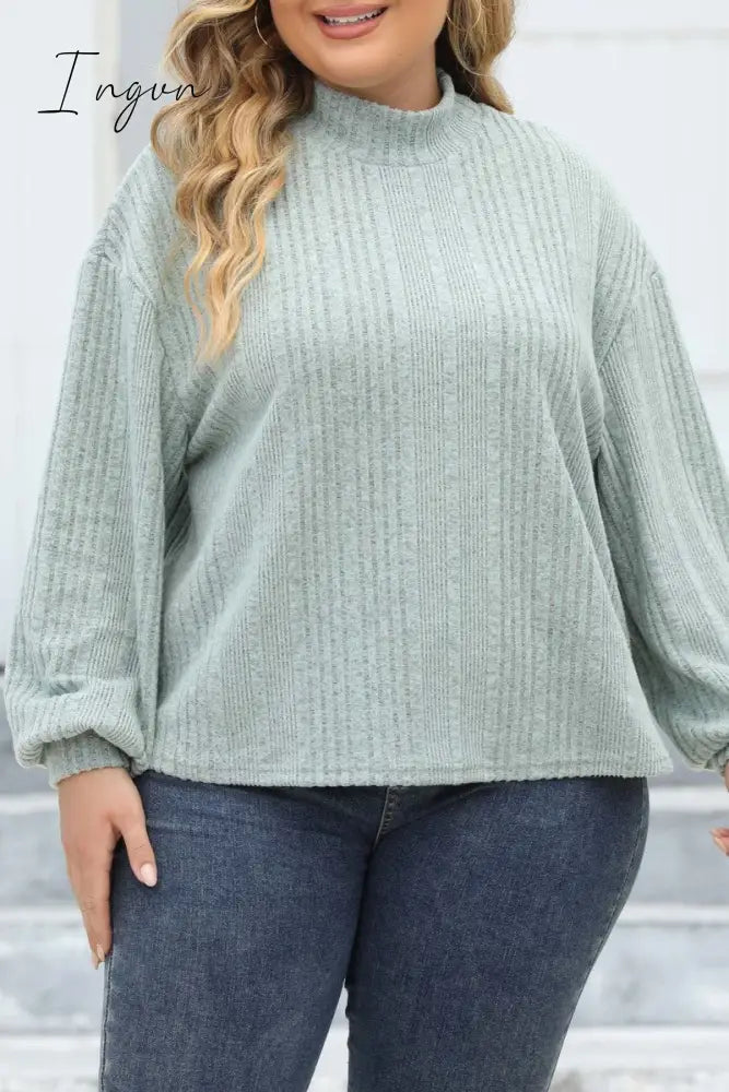 Ingvn - Casual Solid Basic Turtleneck Plus Size Tops