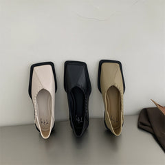 Summer Shoes Ladies Female Footwear Square Toe Women's Moccasins Autumn Casual Sneaker Shallow Mouth Soft  Retro Dress Fall