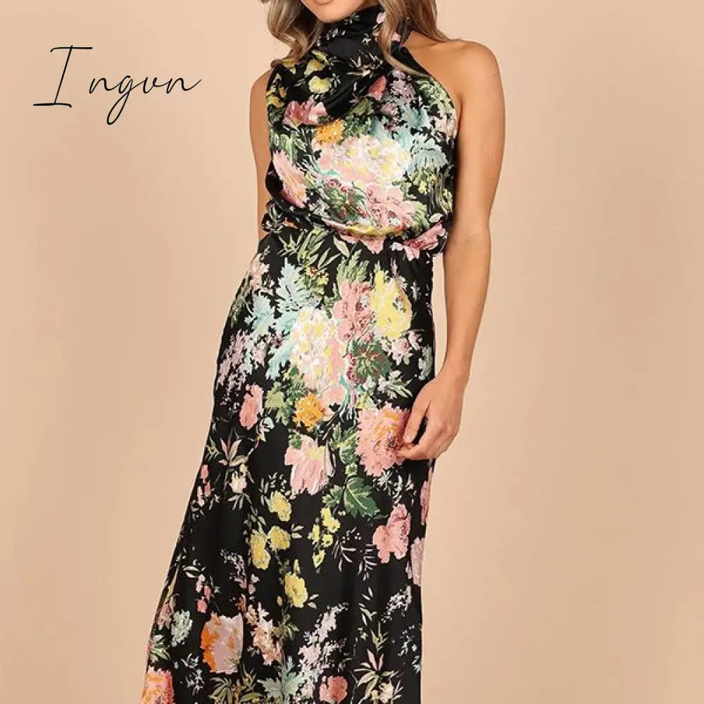 Ingvn - Women Long Dress 2023 Fashion Solid Summer Sleeveless Long dresses for female Elegent lady Party Evening Slim Dresses