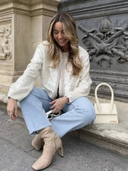 Ingvn  O-neck Sequins Bomber Jackets for Women Autumn Fashion Zip-up Long Sleeve White Coats Streetwear Female Tops Outerwears