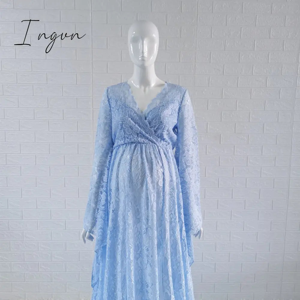 Ingvn - Boho Style Lace Maternity Dress For Photography Maternity Photography Outfit Maxi Gown Pregnancy Women Lace Long Dress
