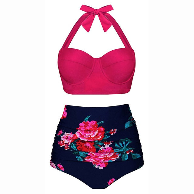 Women Swimsuits Vintage Bandeau Push Up Polka Dot Plus Size Bathing Suits High Waisted Bikini