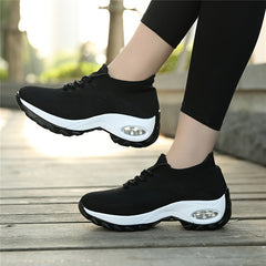 Ultra-Comfortable Women's Road Running Shoes - Breathable Knit Sneakers with Thick Air Cushion Sole, Easy-Tie Laces for Running and Business Casual - Perfect for Fitness Enthusiasts and Busy Professionals