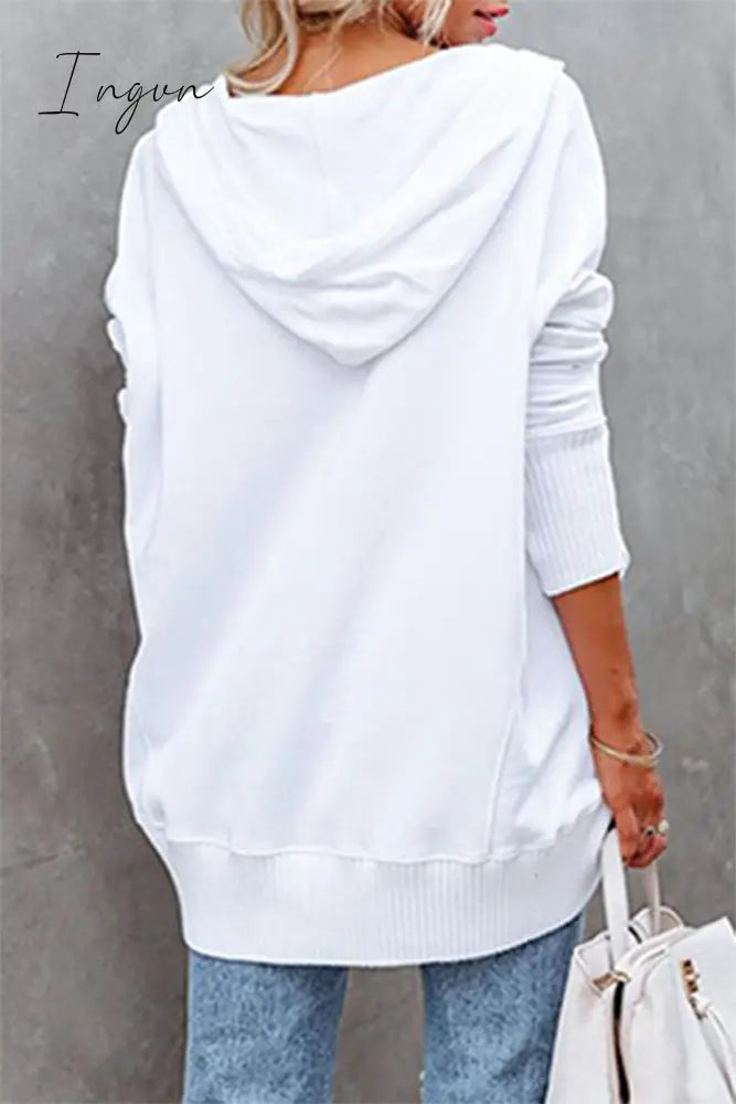 Ingvn - Casual Solid Pocket Buckle Hooded Collar Tops(14 colors)