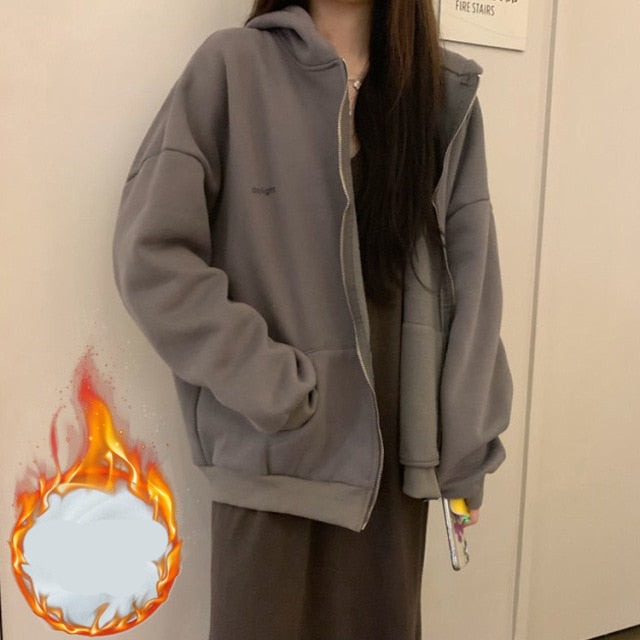 Autumn Winter Girl Korean Version Oversized Hoodies Street Style Letter Embroidery Sweatshirt Fleece Thick Pullover Tops Femmes