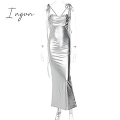 Ingvn - Women Sexy Spaghetti Strap Gold Midi Dress Fashion Wrap Chest Slim Backless Dresses 2023 Summer Party Club Bodycon Vestidos