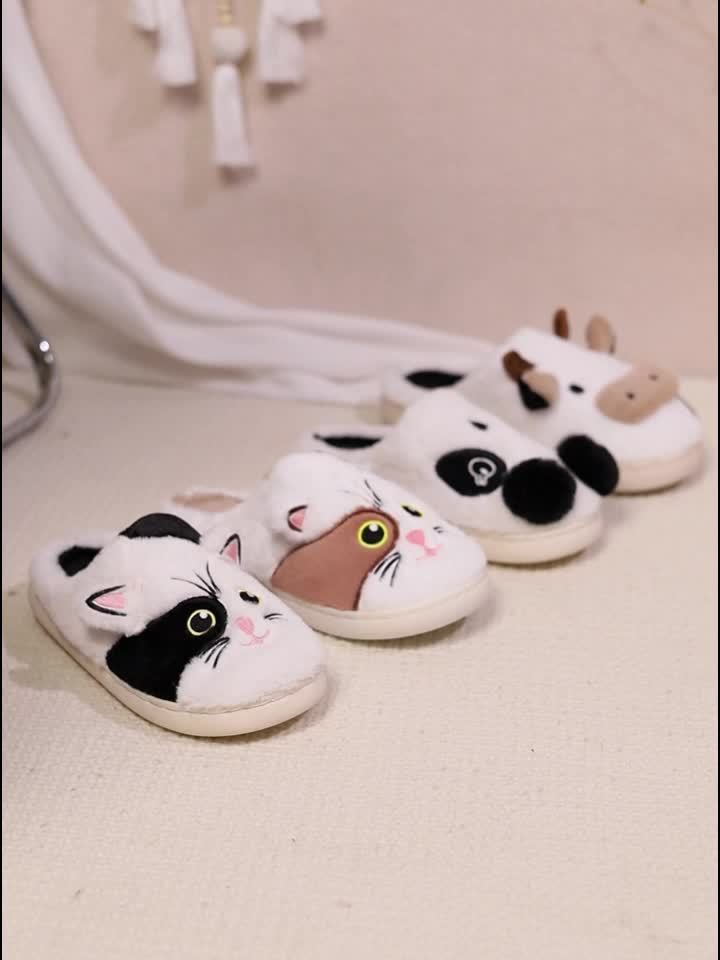 Cozy Cartoon Cow Slippers - Plush Lined, Comfortable, Casual Slip-On Shoes for Indoor Home Use - Soft, Warm, and Fun Design for Relaxation