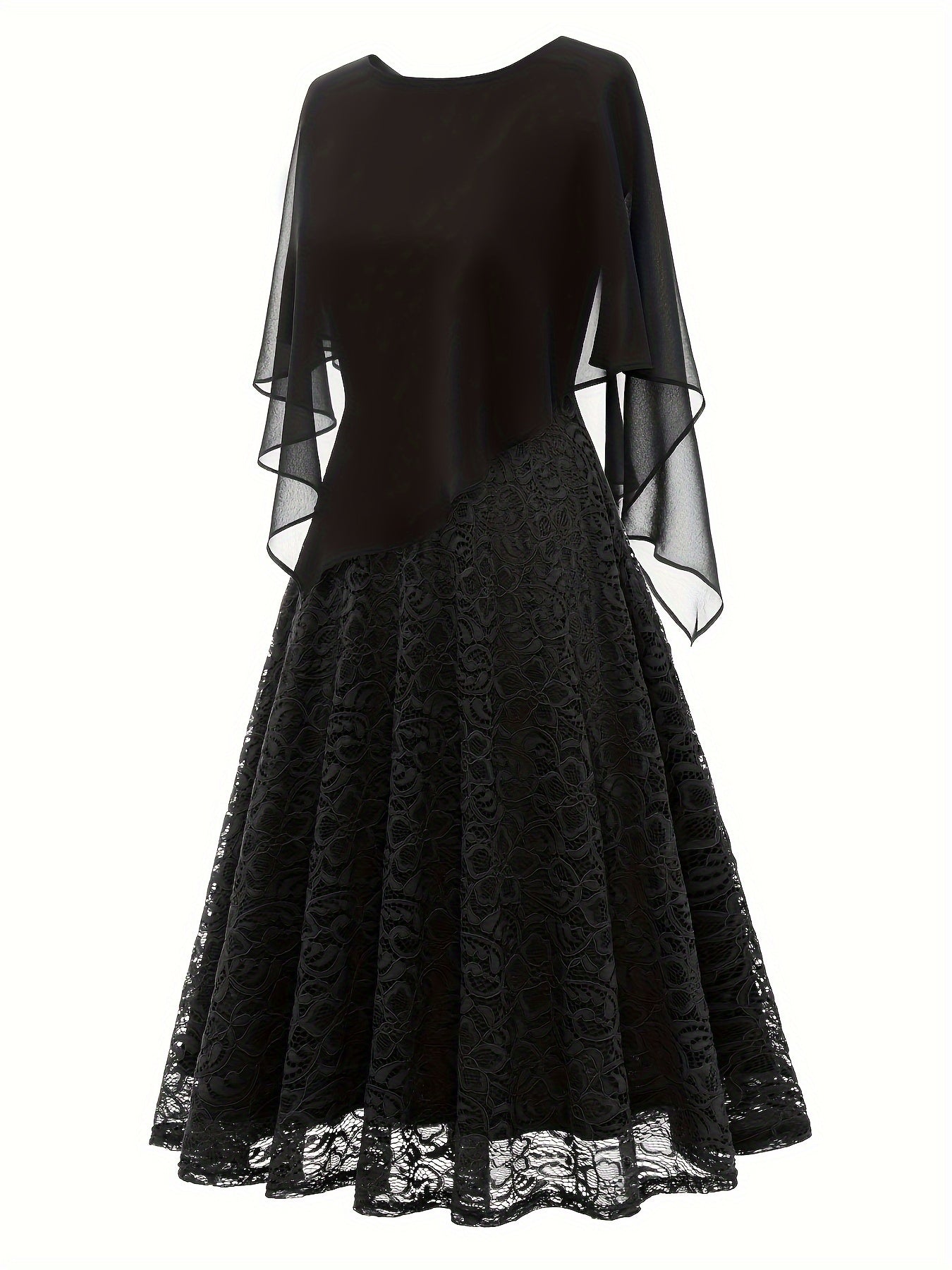Solid Lace Chiffon Maxi Dress, Elegant Short Sleeve Dress For Wedding Party, Women's Clothing