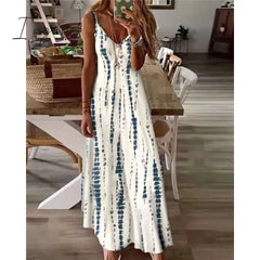 Ingvn - Selling New High Street Tie Dye Dress Sexy Spaghetti Strap V Neck Long Dresses Women Summer Beach Dresses Party Tunic Plus Size 5XL