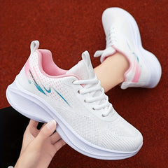 Women's Breathable Knit Sneakers, Casual Lace Up Outdoor Shoes, Lightweight Low Top Sport Shoes