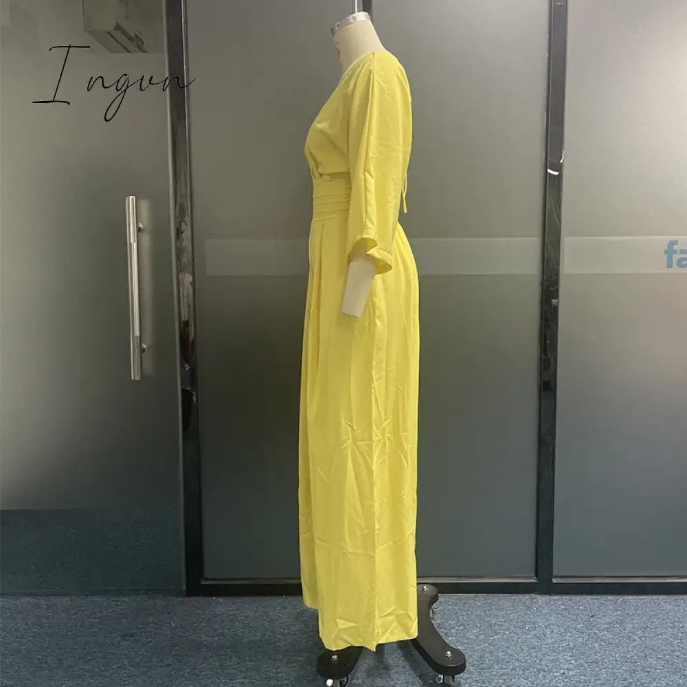 Ingvn - Women Jumpsuit Summer Short Bat Sleeve V Neck Backless Nipped Waist Loose Wide Legs Casual Pants Romper High Streetwear