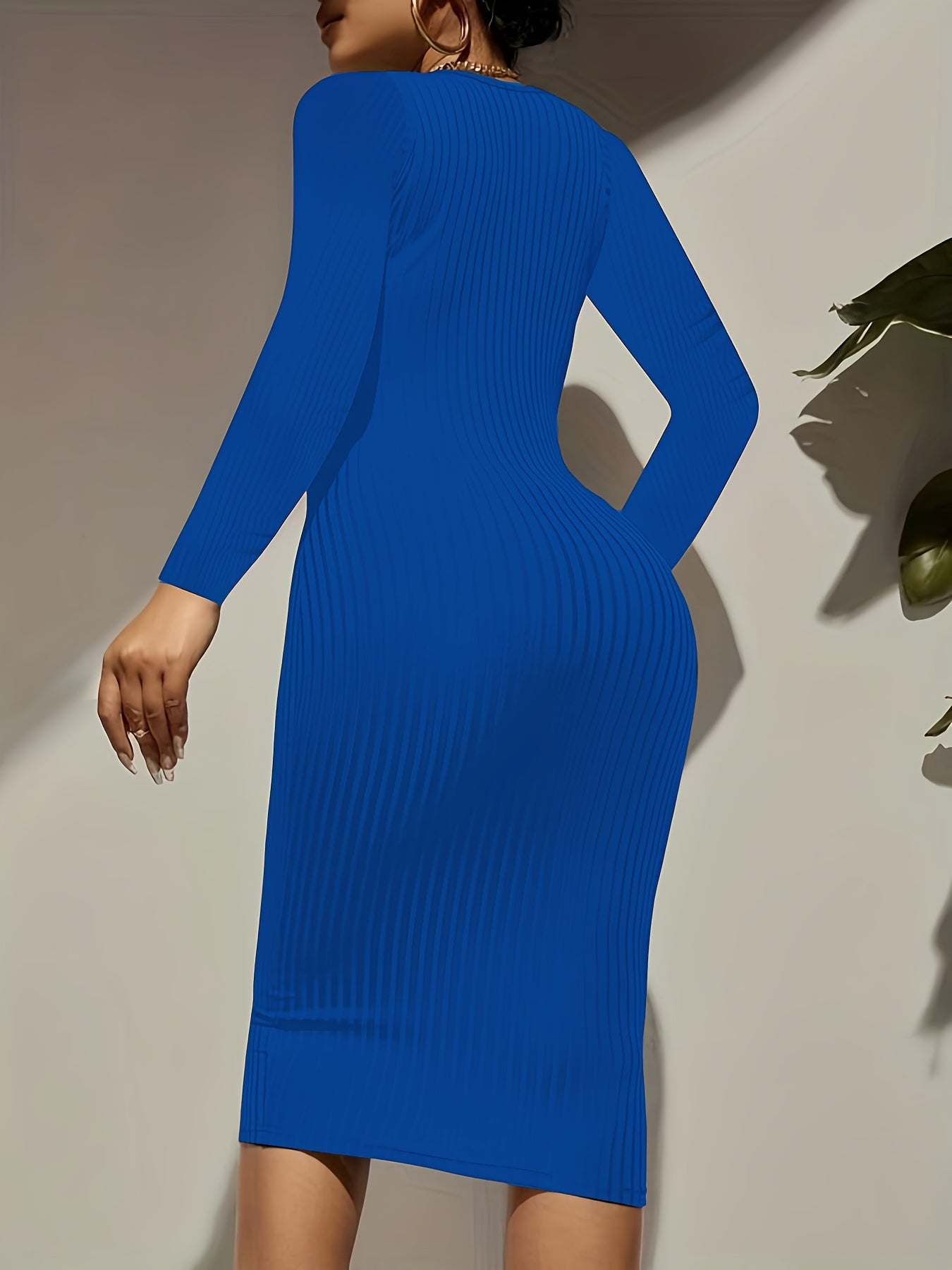 Richly Textured Ribbed Bodycon Dress - Effortless Chic Classic Crew Neckline, Cozy Long Sleeves, Sleek Fitted Silhouette - Perfect for Ladies, Womens Clothing