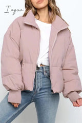 Ingvn - Casual Solid Pocket Zipper Mandarin Collar Outerwear