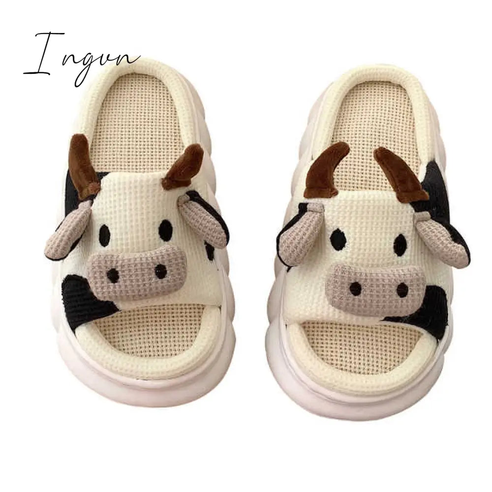 Ingvn - Women's Slippers Summer Four Seasons Indoor Home Sandals and Slippers Cute Cartoon Milk Cow House Slippers Funny Shoes