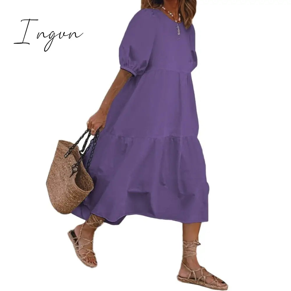 Ingvn - Summer Dress Elegant Party Mid-Calf Dress Women'Summer Sundress Bohemian Beach Sundress Casual Vestido Plus Size