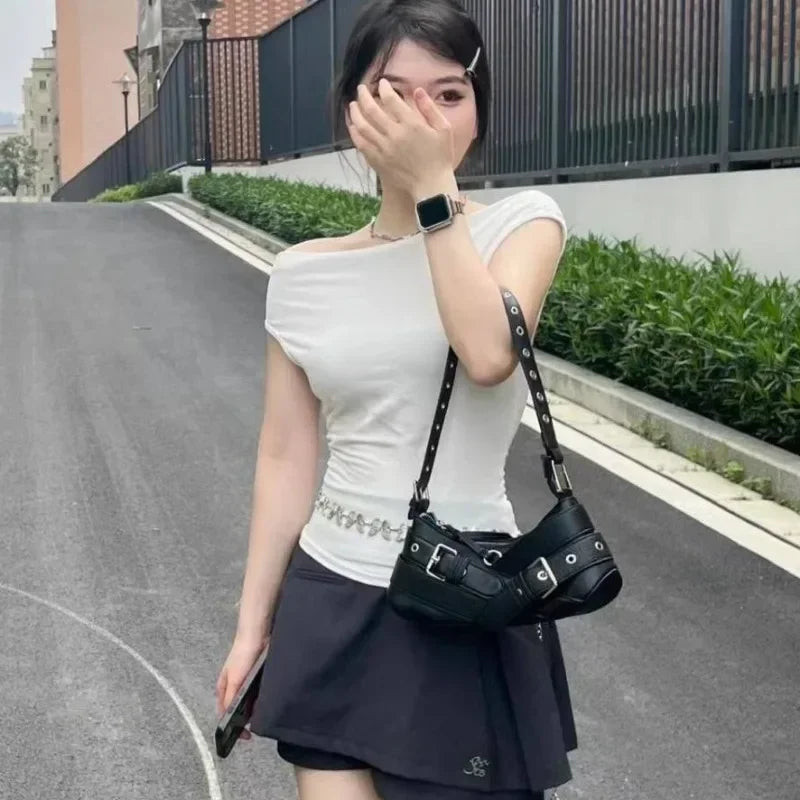 Ingvn  Vintage Belts Deco Women Shoulder Bags Designer Armpit Bag Punk Motorcycle Bag Luxury Pu Leather Lady Handbag
