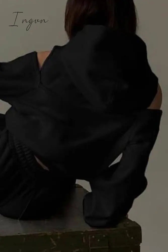 Ingvn - Casual Simplicity Solid Patchwork Hooded Collar Long Sleeve Two Pieces(4 Colors)