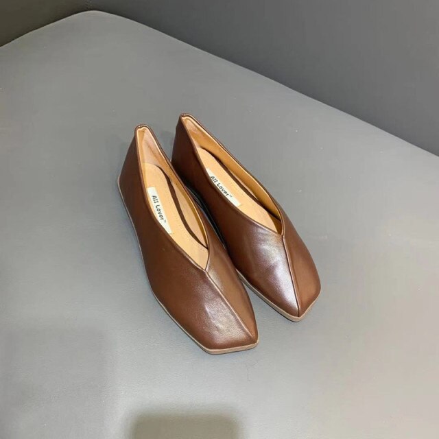 Bailehou 2026 New Flat Shoes Women Square Toe Ballerina Slip on Loafers Flat Heel Ladies Shallow Mouth Casual Shoes Zapatos Muje
