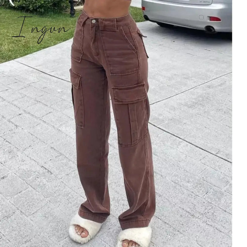 Ingvn - Brown Vintage Baggy Jeans Women 90s Streetwear