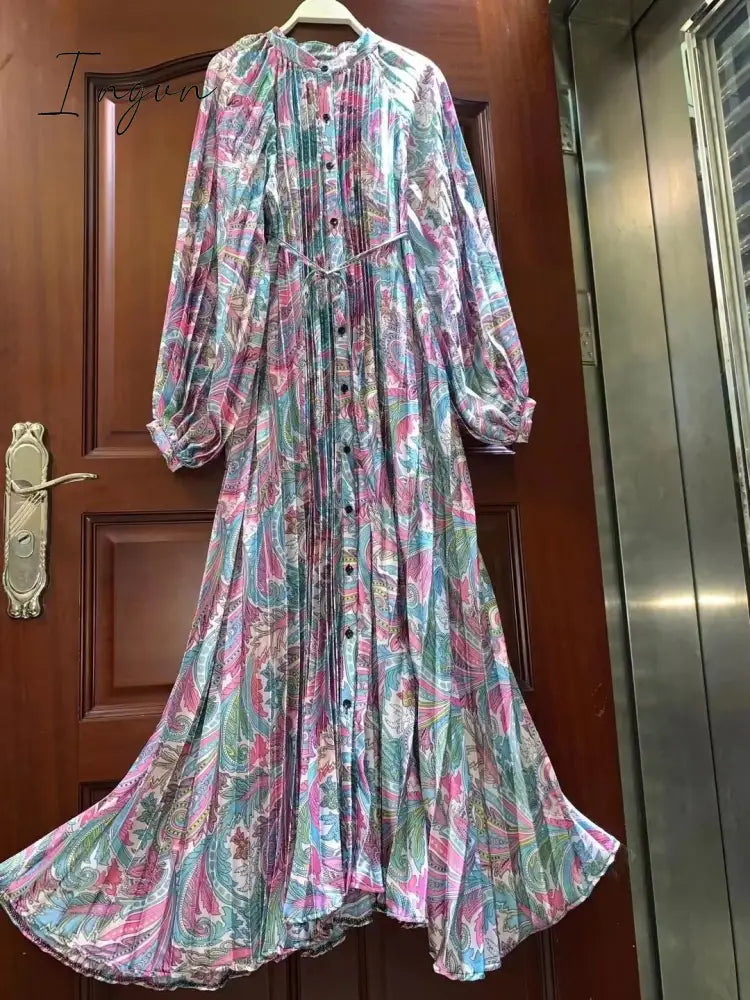 Ingvn - Retro spring and autumn new retro temperament breasted bow halter dress women's long-sleeved irregular knee-length dress