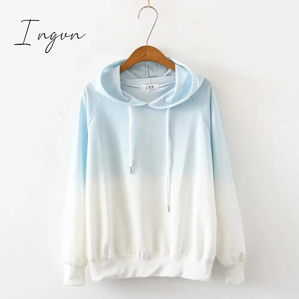 Ingvn - Spring and Autumn New Female Japanese Small Fresh Gradient Long-sleeved Sweatshirt Raglan Sleeves Student Wild Hoodie