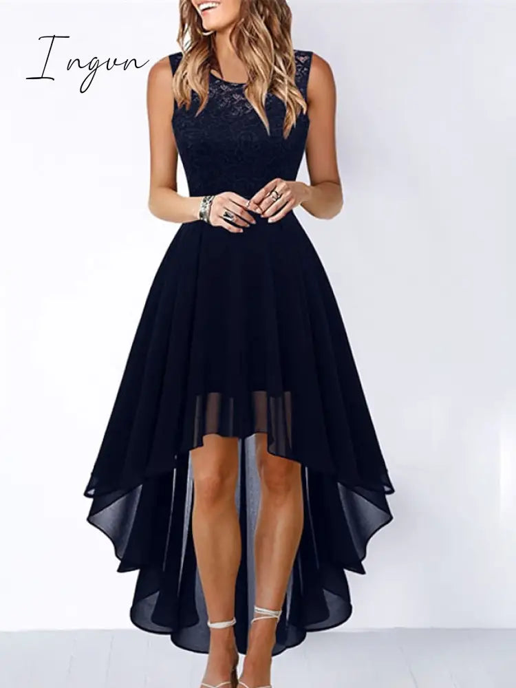 Ingvn - Women‘s Cocktail Party Dress Lace Dress Swing Dress Long Dress Maxi Dress Black Pink Wine Sleeveless Pure Color Lace Fall Spring Summer Crew Neck Fashion 2023 S M L XL XXL 3XL