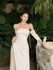 Ingvn - Spring Stain Midi Dress Party Women Evening Design Long Sleeve Slim Elegant Bodycon Dress One Piece Dress Korean Fashion