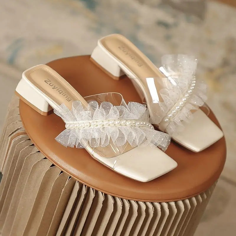 Ingvn  Woman Slippers Rubber Sandals Crystals Summer Rhenstone Slides Low Heel Shoes for Women  Clear Wedding Jewels Open Toe B Vip