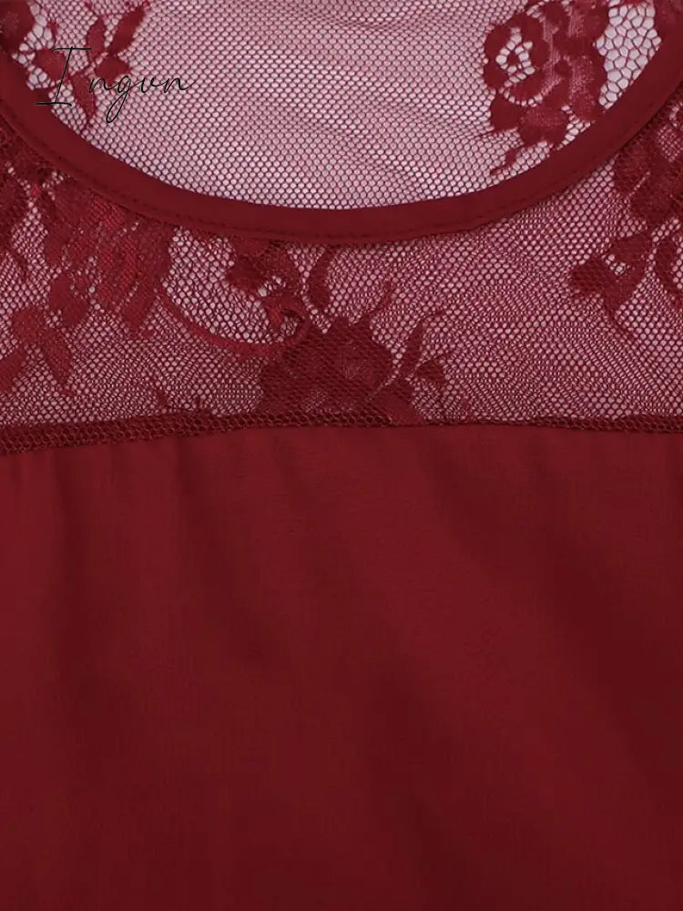 Ingvn - Women's Plus Size Party Dress Solid Color Crew Neck Lace 3/4 Length Sleeve Spring Summer Casual Prom Dress Midi Dress Party Work Dress / Lace Dress / Homecoming Dress