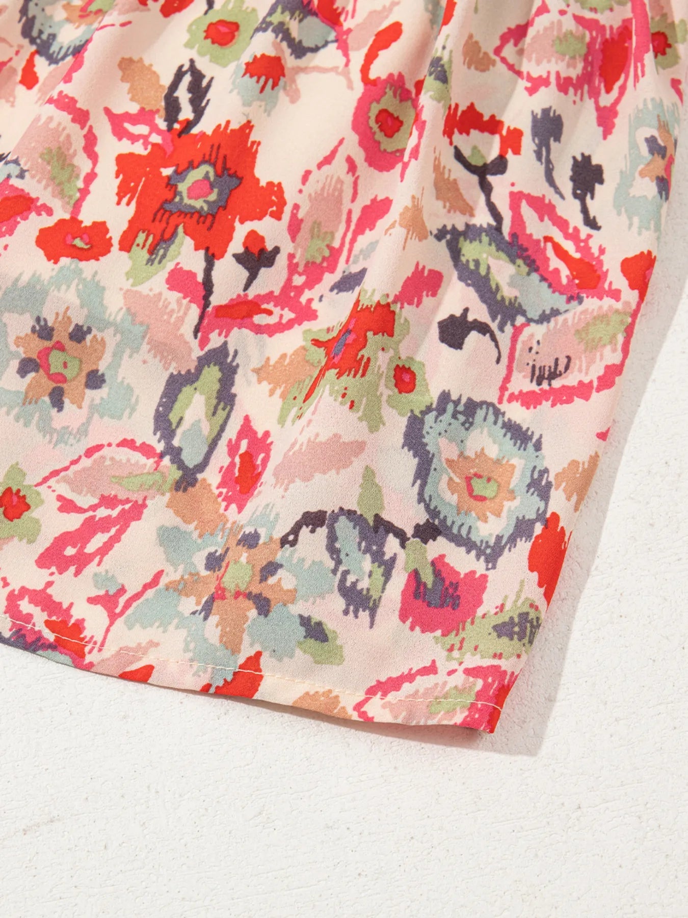 Floral Print Frilled Neck Puff Sleeve High Waist Dress
