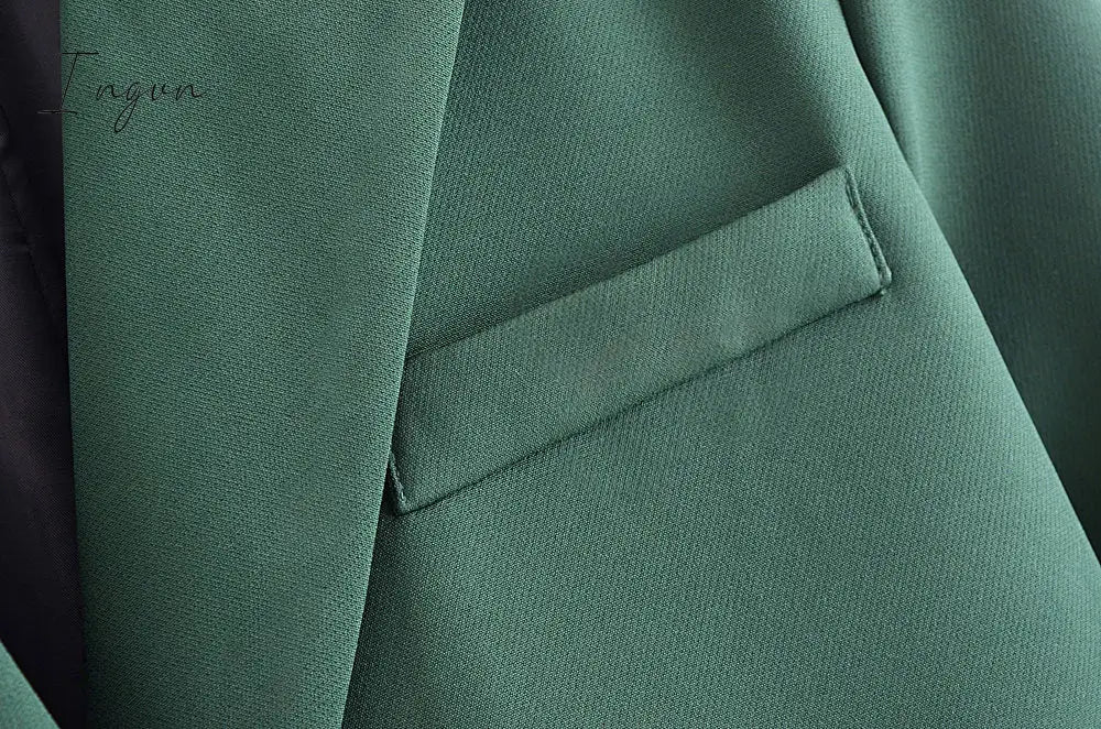 Ingvn - Women Fashion Solid Double Breasted Blazers Female Elegant Long Sleeves Loose Jacket Coats Office Ladies Outerwear Top